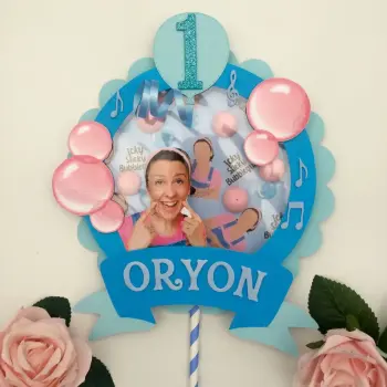 Ms Rachel Cake Topper, Personalised Ms Rachel Bubblegum Song Inspired Party Decor Ms Rachel Inspired 3D Blue Topper, Personalised Ms Rachel Cake Topper