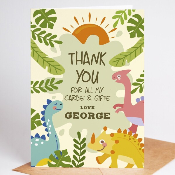 Thank You Card - Dinosaur Themed Thank You for My Presents - Small (Approx. A6)