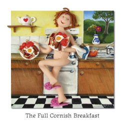 Holy Mackerel The Full Cornish, a Cornwall themed regional greetings card, designed by Erica Sturla Card is 150mm square and blank inside.
