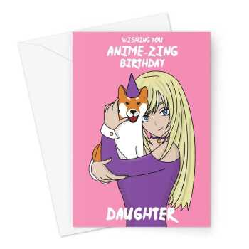 Happy Birthday Card For Daughter - Anime & Manga Girl Shiba Inu Dog - A5 Greeting Card