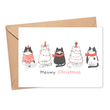 Christmas Card - Meowy Christmas - Small (Approx. A6 | 105mm x 148mm | 4.1in x 5.8in) - Standard Smooth Card