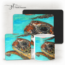 Sea Turtle - Ceramic Mug, Hardboard Coaster & Placemat Set - Sea Turtle