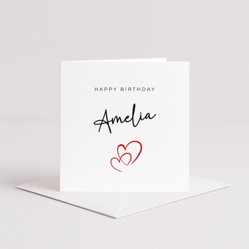 personalised birthday card hearts design custom name eco friendly handmade love gift - Smooth No Message - Kraft Brown