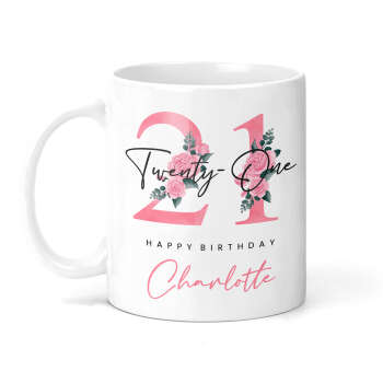 Personalised Floral 21st Birthday Mug