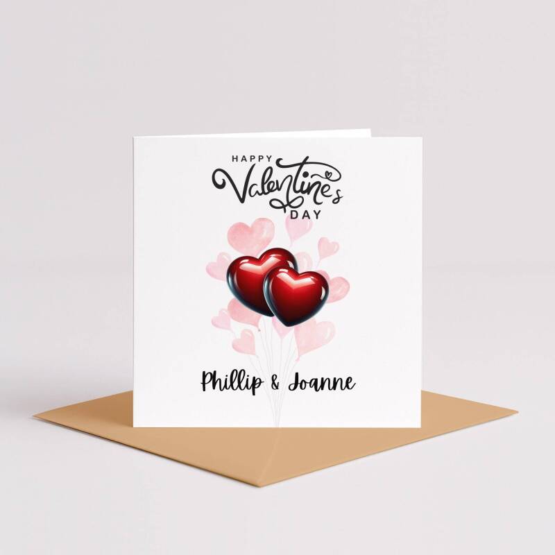 Custom Valentines Day Card Romantic Hearts, for Couples Anniversary Balloon Design - Smooth No Message - Kraft Brown