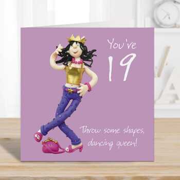 19th birthday card for her - designed by Erica Sturla - 15cm square and blank inside, made in the UK