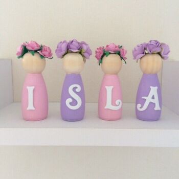 Personalised Wooden Peg Dolls,New Baby Gift,Nursery Decor, Flowergirl gift