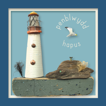 Penblwydd hapus (lighthouse) - a 150mm coastal themed Welsh language birthday card by artist Seth Draper
