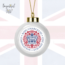 King Charles III Coronation Day May 2023 Official Emblem Ceramic Bauble - Red & Blue