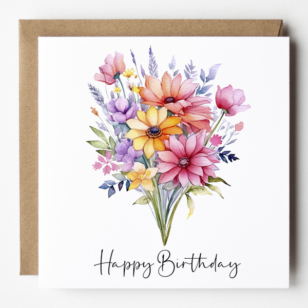 Floral Birthday Cards - Bright Colourful Floral Card - Standard Smooth Card