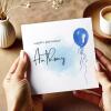 Birthday blue balloon card personalised design custom name script soft handmade greeting - Smooth No Message - Kraft Brown