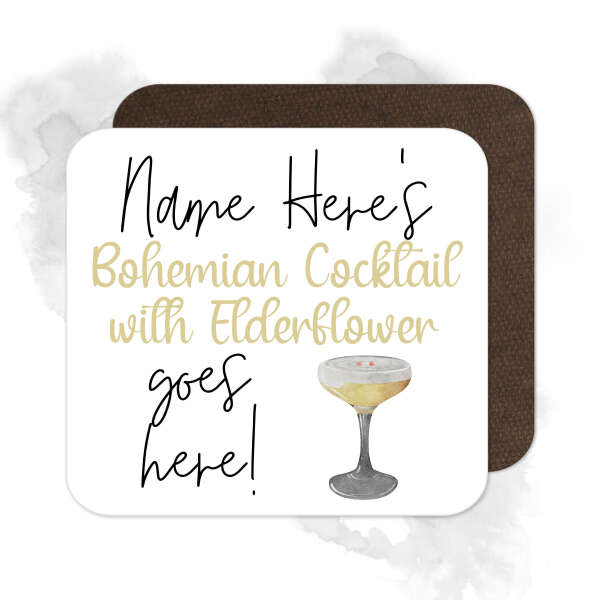 Personalised Drinks Coaster - Name's Bohemian Cocktail with Elderflower Goes Here!