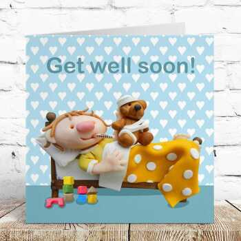 Get well soon - child's card designed by Erica Sturla - 15cm square and blank inside, made in the UK