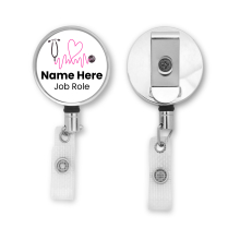 Personalised Metal ID Reel - Pink Stethoscope