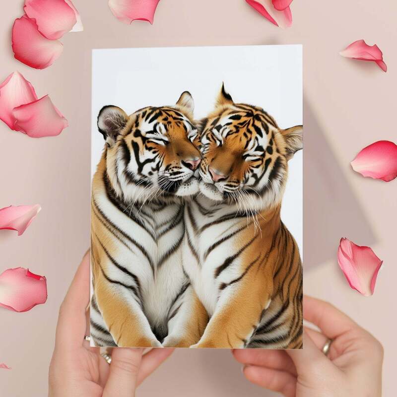 Cute Tigers Anniversary Card – Love Card for Husband, Wife, Boyfriend or Girlfriend - Portrait (5x7) / Blank Inside
