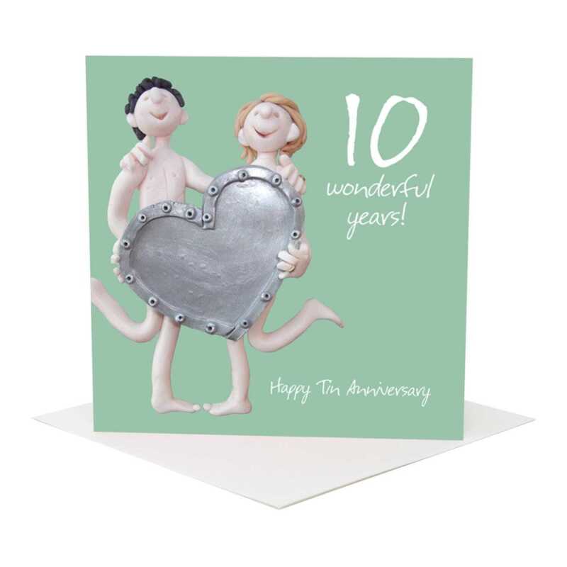 10th anniversary card (tin anniversary card) - designed by Erica Sturla - 15cm square and blank inside, made in the UK