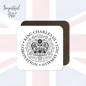 King Charles III Coronation Day May 2023 Official Emblem Wooden Coaster - Black
