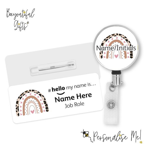 #hello my name is... Name Badge & Metal ID Reel - Natural Boho Rainbow