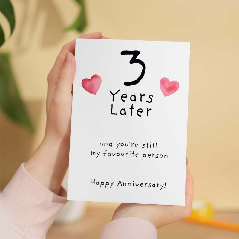 3rd Wedding Anniversary Card For Wife Anniversary Card for Husband 3 Year Anniversary Card For Boyfriend or Girlfriend Third Anniversary - Large (5x7) / Blank Message