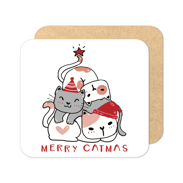 Christmas Coaster - Merry Catmas - Standard Wooden Coaster