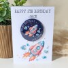 Personalised Space Rocket Birthday Card And Badge, Space Birthday Card. Space Rocket Birthday Card - 