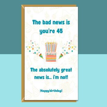 Funny 45th Birthday Card - Cheeky Card for Someone Turning 45 years old - For Him or For Her - Can be personalised inside