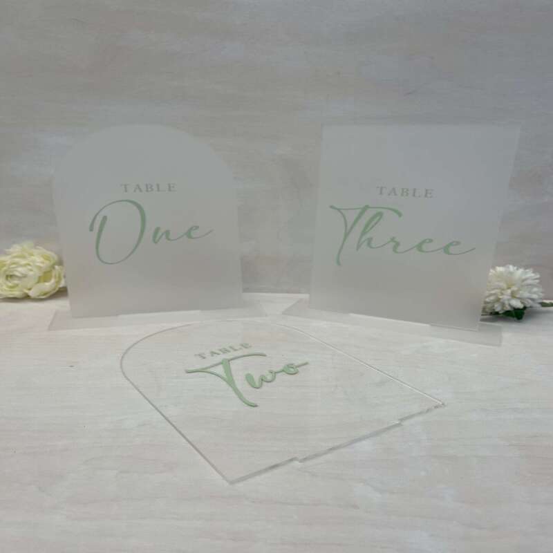 Wedding Table Numbers with Arched Finish /  Acrylic Table Decor / Modern Table Designs / Wedding Decor / Minimalistic Modern Wedding - Clear With Stand - White