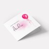 Pink balloon card personalised birthday design custom name script soft greeting - Smooth No Message - Kraft Brown