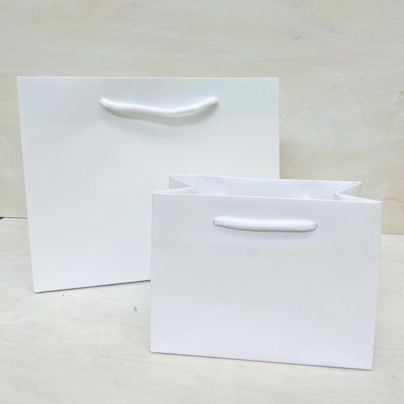 Plain Gift Bags for Personalisation / Wedding Bags / Bags for all occasions / White and Black Bags / Paper Gift Bag with Rope Handles - White - Small Landscape