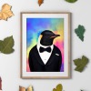 Penguin in clothes, animal print, wall art - A5 - Glossy - Glacier