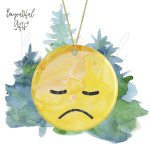 Watercolour Emoji Ceramic Christmas Tree Decoration - Disappointed