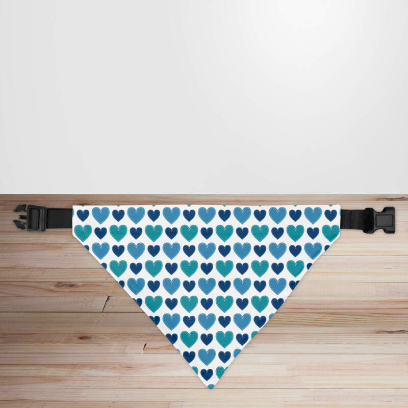 Valentine's Day Blue Hearts Dog/Puppy Bandana - Small - 12x17cm (Strap: 25cm - 40cm)