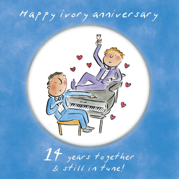 Holy Mackerel same sex LGBTQ+ 14th Ivory anniversary card (male) by Rosie Brooks - blank inside - 15cm square