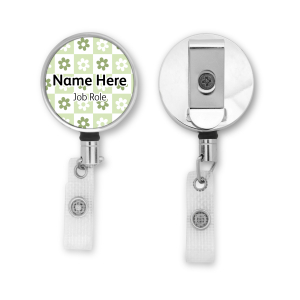 Personalised Metal ID Reel - Green Patchwork Daisies