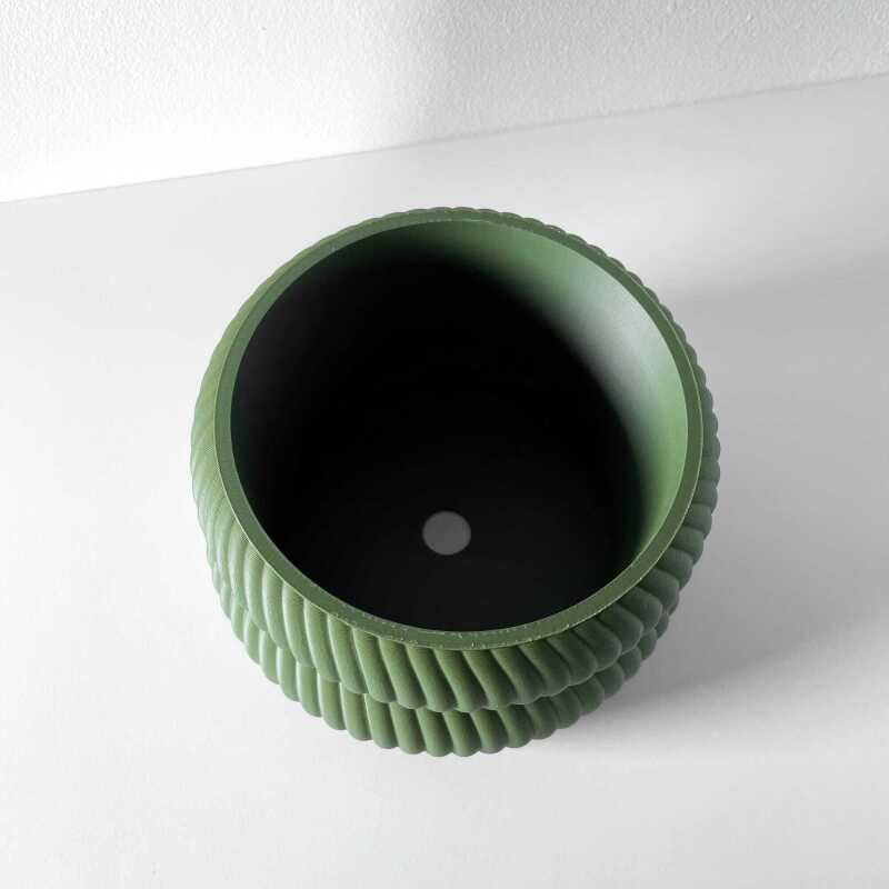 The Quarn Planter Pot with Drainage Tray & Stand Included - Matte Dark Green - 3"