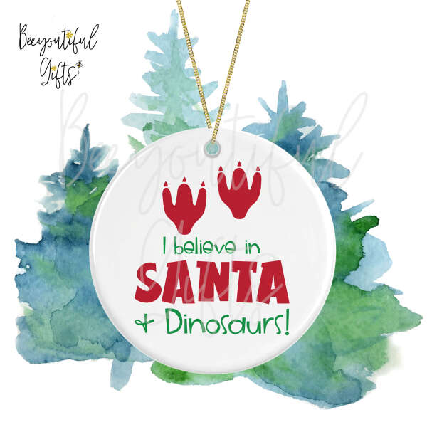 Ceramic Christmas Tree Decoration - I Believe In Santa & Dinosaurs