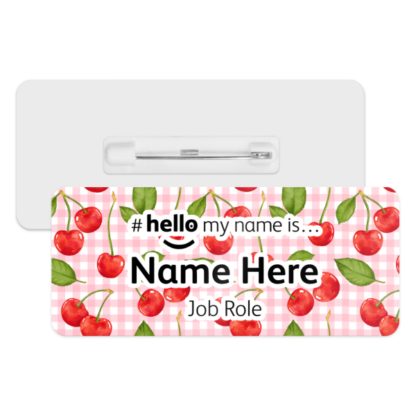 #hello my name is... Name Badge - Cherries on Pink Gingham