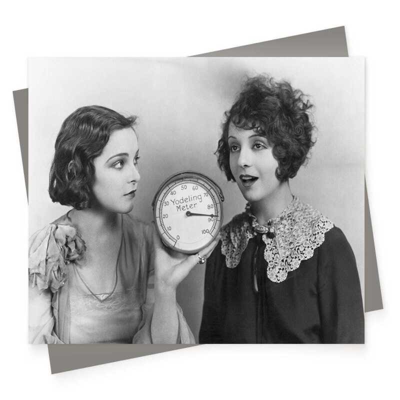 Yodeling meter - vintage black and white themed card  - 12.6 x 17.7cm and blank inside - made in the UK