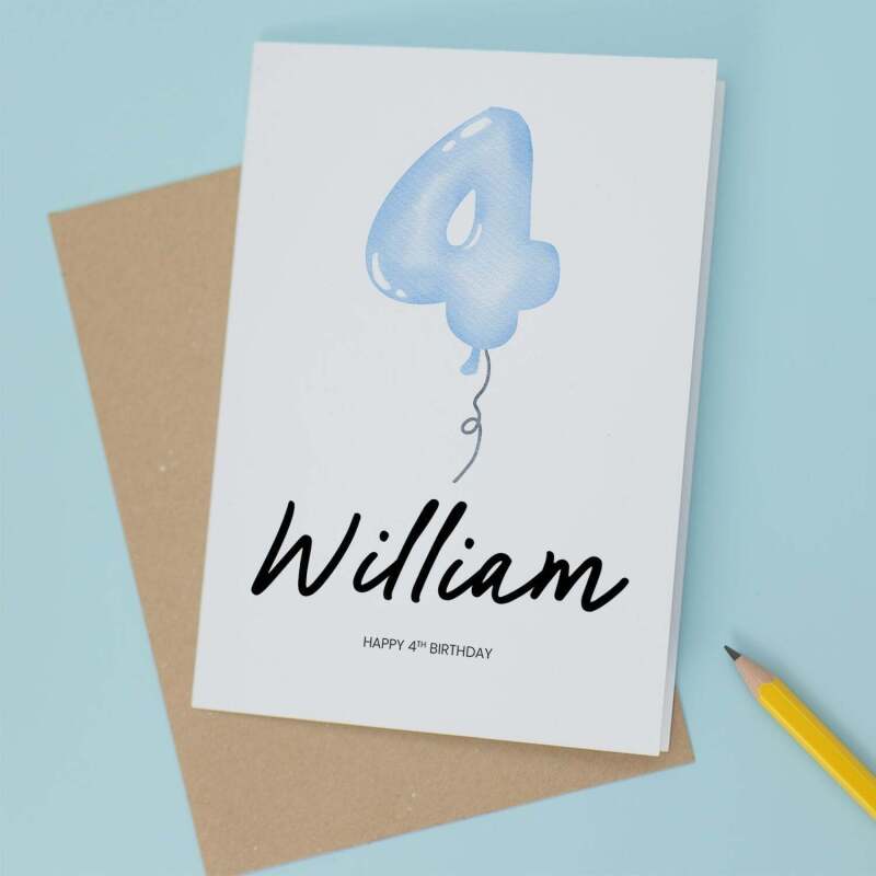 Personalised 4th Birthday Card For Boy Four Year Old Birthday Card Custom Card For Fourth Birthday For Boy Happy 4th Birthday Card - Portrait (5x7) / Blank Inside