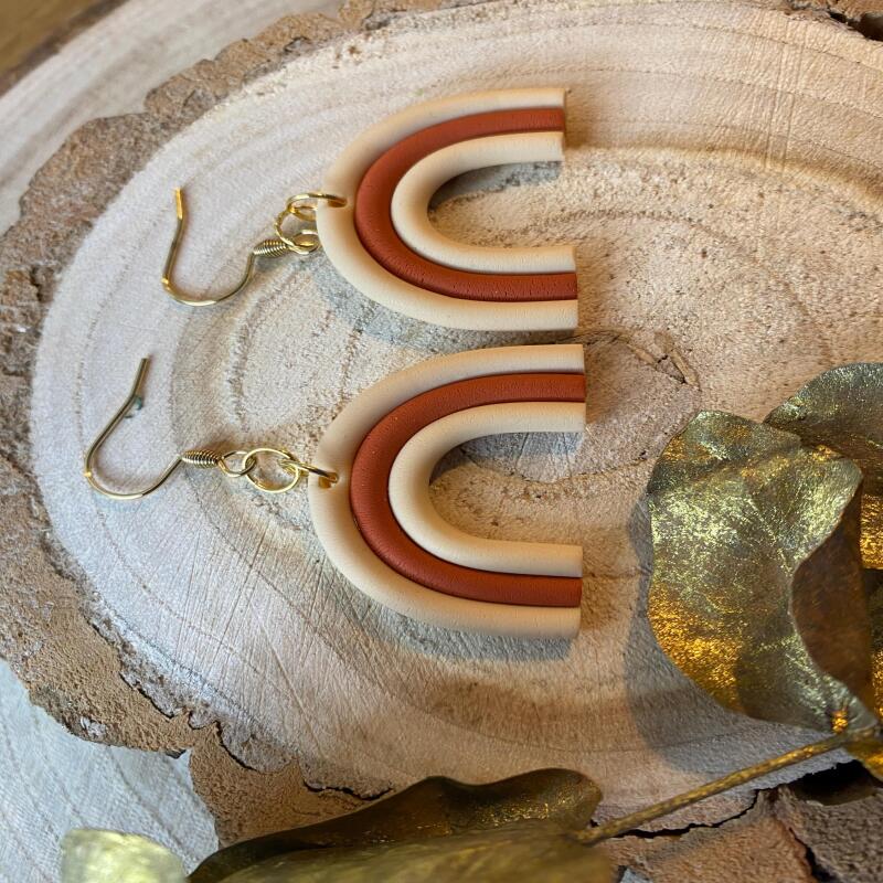 Handmade Clay Rainbow Earrings: Earthy Dangle Earrings