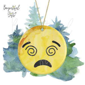 Watercolour Emoji Ceramic Christmas Tree Decoration - Dizzy
