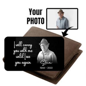 Memorial Metal Wallet Card | Custom Black and White Photo Keepsake