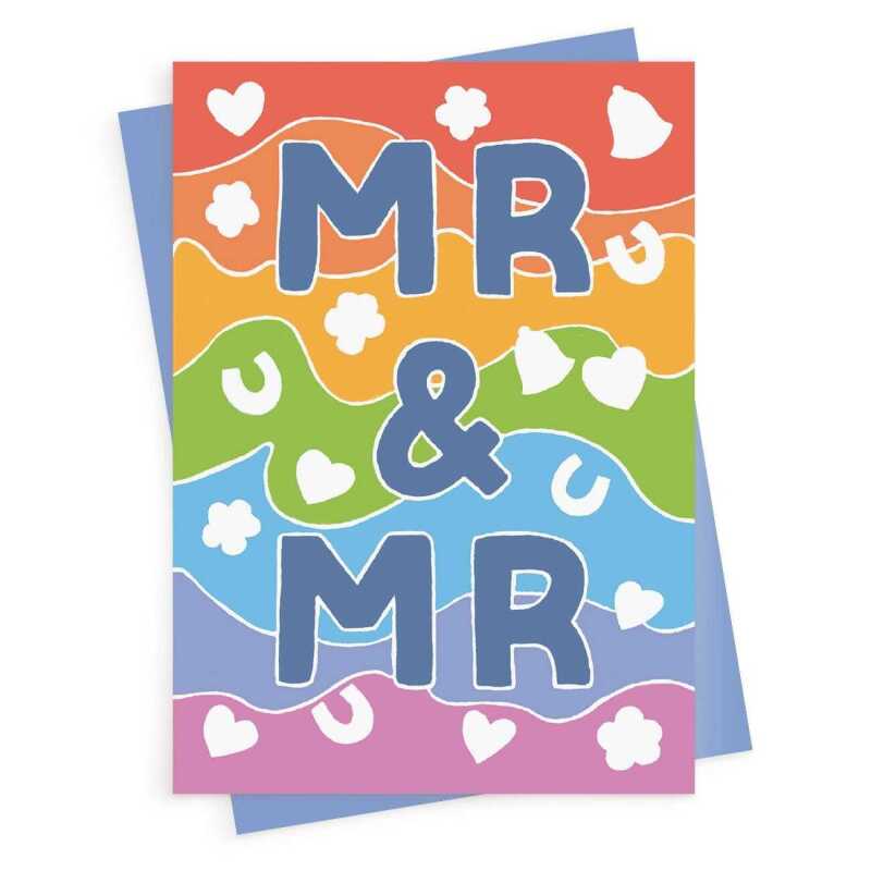 Mr and Mr, confetti themed gay wedding card with a gorgeous printed envelope - 12 x 17cm and blank inside - made in the UK