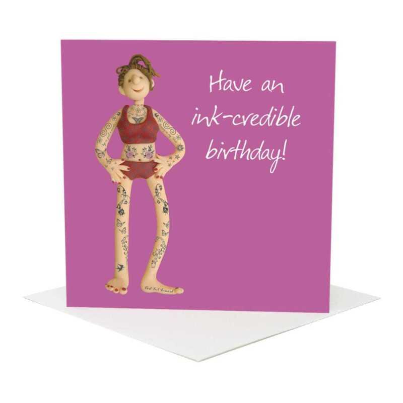 Tattoo birthday card for her - designed by Erica Sturla - 15cm square and blank inside, made in the UK