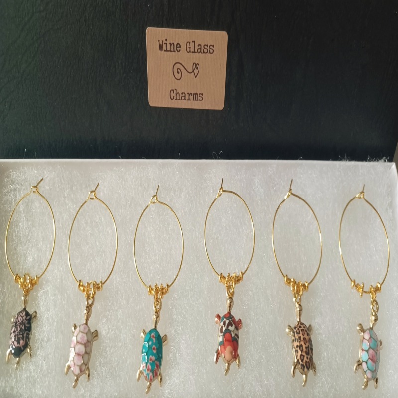 Wine Glass Charms with Turtles - Set of 6 on card