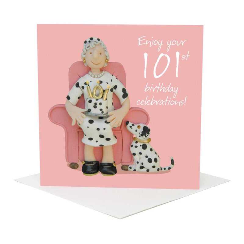 101st birthday card for her - designed by Erica Sturla - 15cm square and blank inside, made in the UK