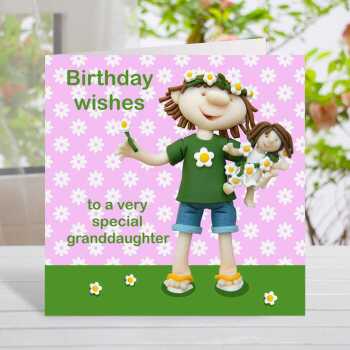 Special granddaughter birthday - child's birthday card designed by Erica Sturla - 15cm square and blank inside, made in the UK