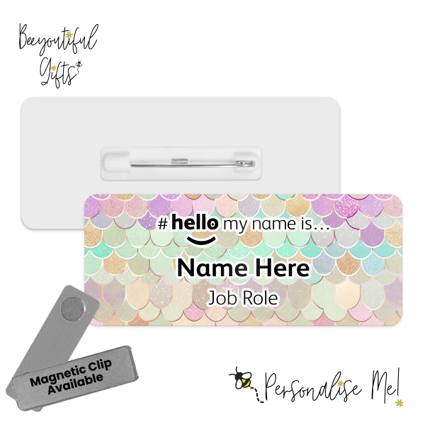 Name Badge - Pastel Mermaid Scales Hello My Name is... - Design 1