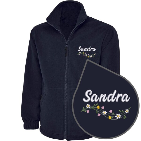 Personalised Embroidered Healthcare Fleece Jacket - Floral Daisies - XS | UK 8