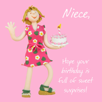 Holy Mackerel sweet surprises niece birthday card - designed by artist Erica Sturla - 15cm square and blank inside for your message - made in the UK